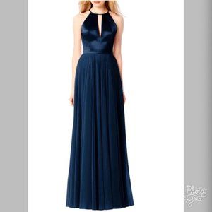 After Six 6705.....Full length, Chiffon / Satin, Halter Dress...Midnight....NWT
